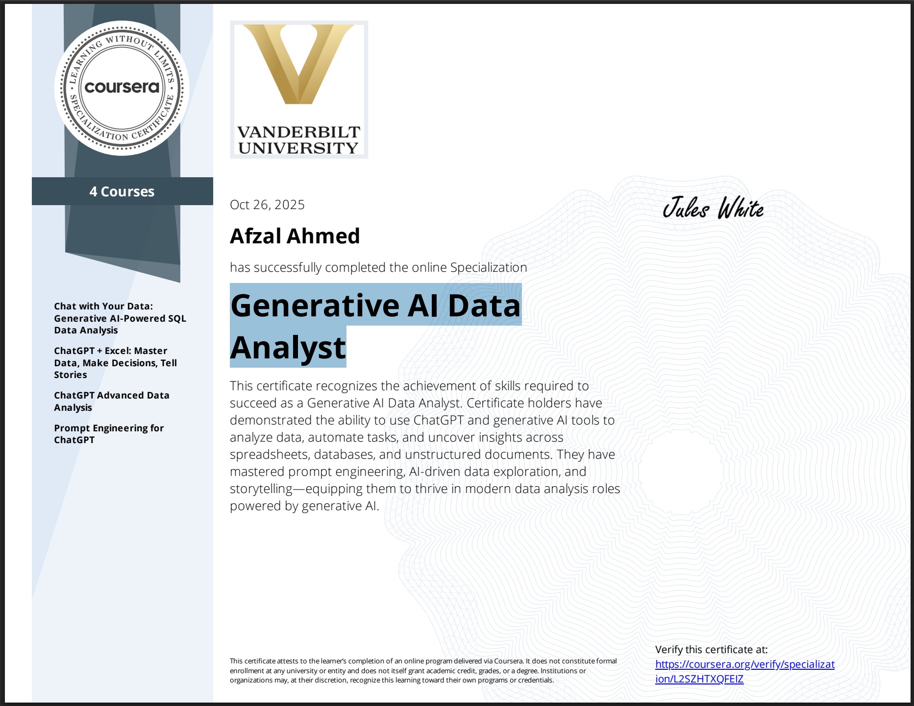 Generative AI Data Analyst Certificate